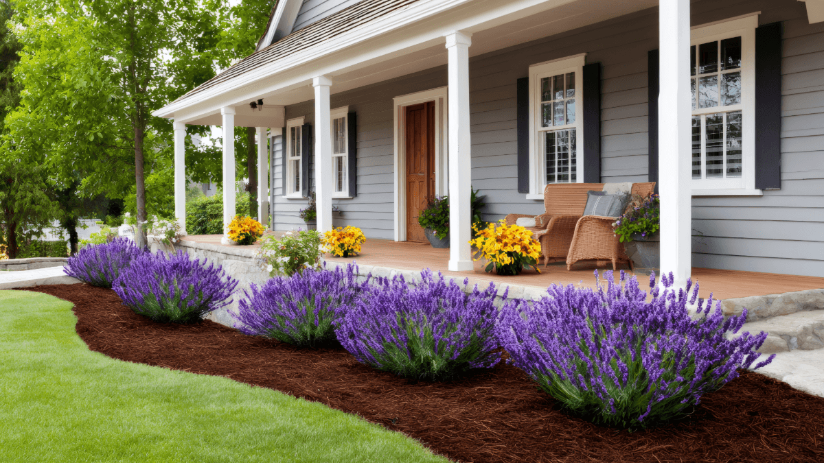 Curb Appeal Porch with Plantings and New Mulch