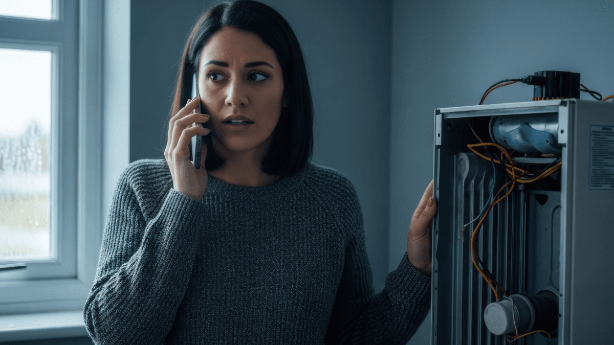 Woman on Phone in front of Electric Box